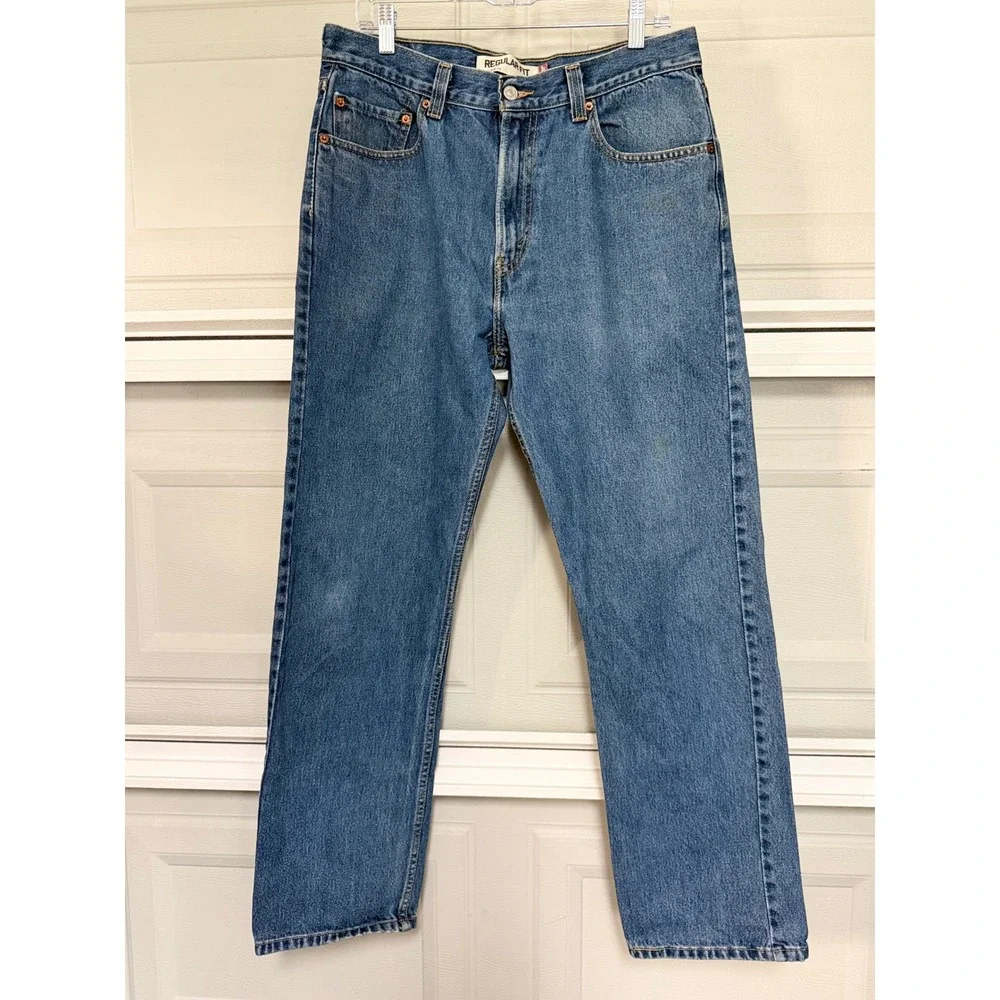 Levis 505 Mens Jeans 34x32 Regular Fit Medium Wash Blue Straight Leg Denim